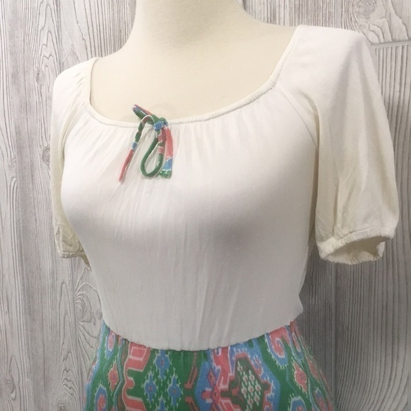 𝅺Vintage Long Dress Maxi Green Pink Hippie Summer Spring - Picture 5 of 14